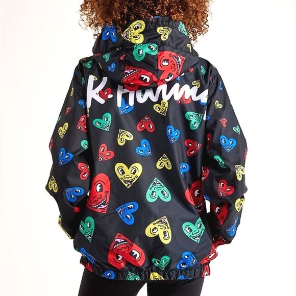Members Only Keith Haring Heart Windbreaker Womens XL Kidcore Retro 90s Style - Picture 8 of 12
